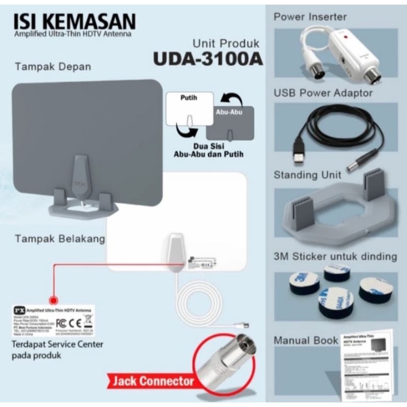 Antena TV Digital Analog Digital Indoor Dinding DVBT2 + Bostet PX UDA-3100A