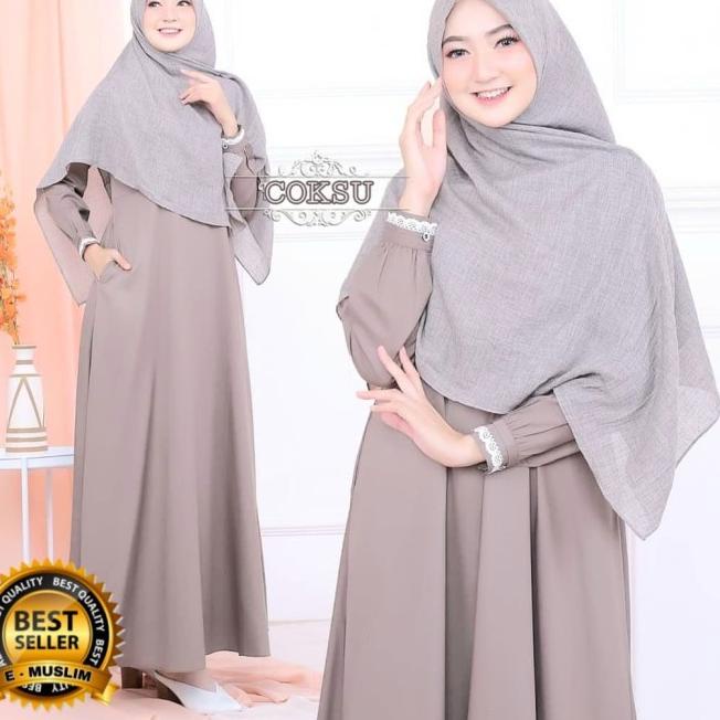 Gamis polos renda katun toyobo / dress syari / gamis bumil busui syari - Hitam