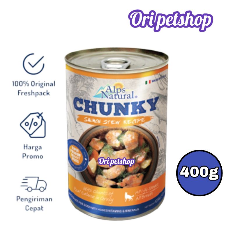 Alps Natural Chunky Kaleng 400gr Makanan Basah Anjing - Salmon in Gravy