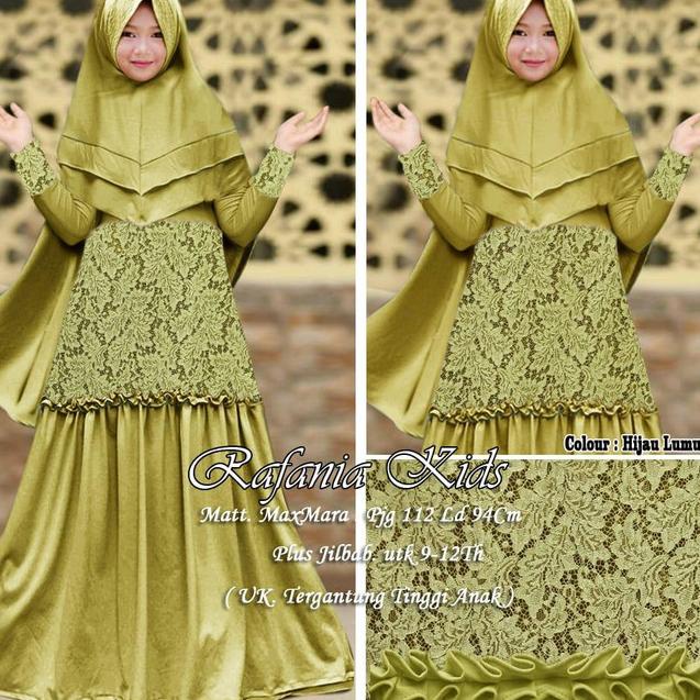 GAMIS ANAK/ GAMIS SYARI BRUKAT RAFANIA HIJAU LUMUT/ GAMIS PESTA