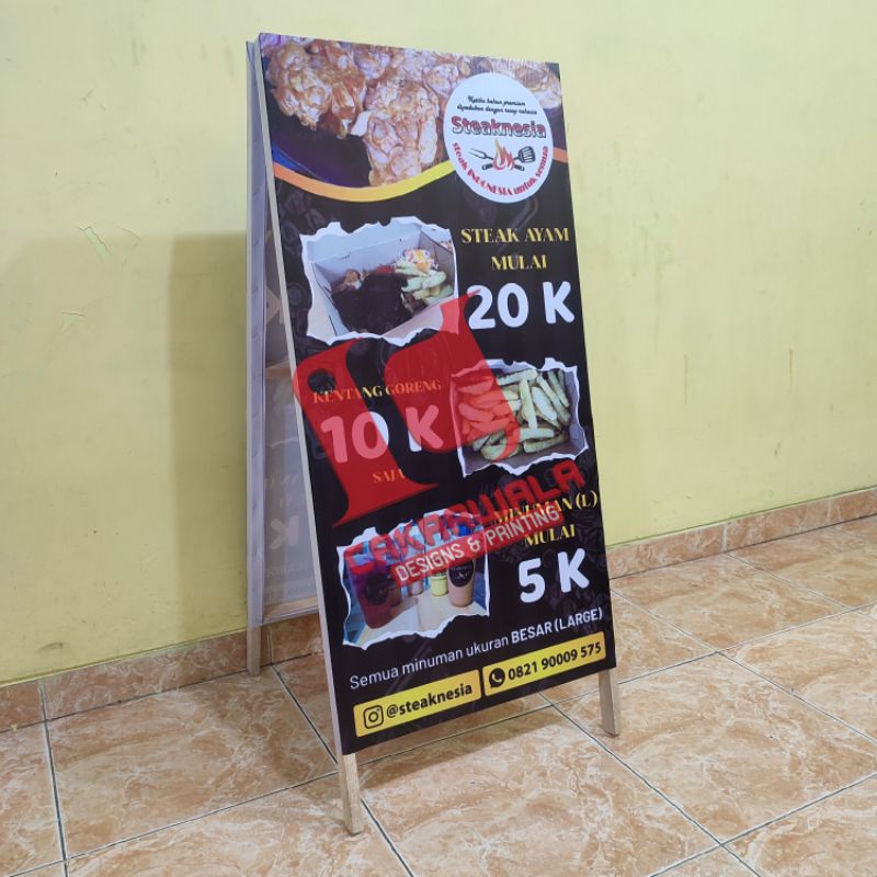 STAND BANNER KAYU UKURAN 50 X 110 - A BANNER KAYU - SEGITIGA BANNER RANGKA KAYU - SEGITIGA BANNER PR