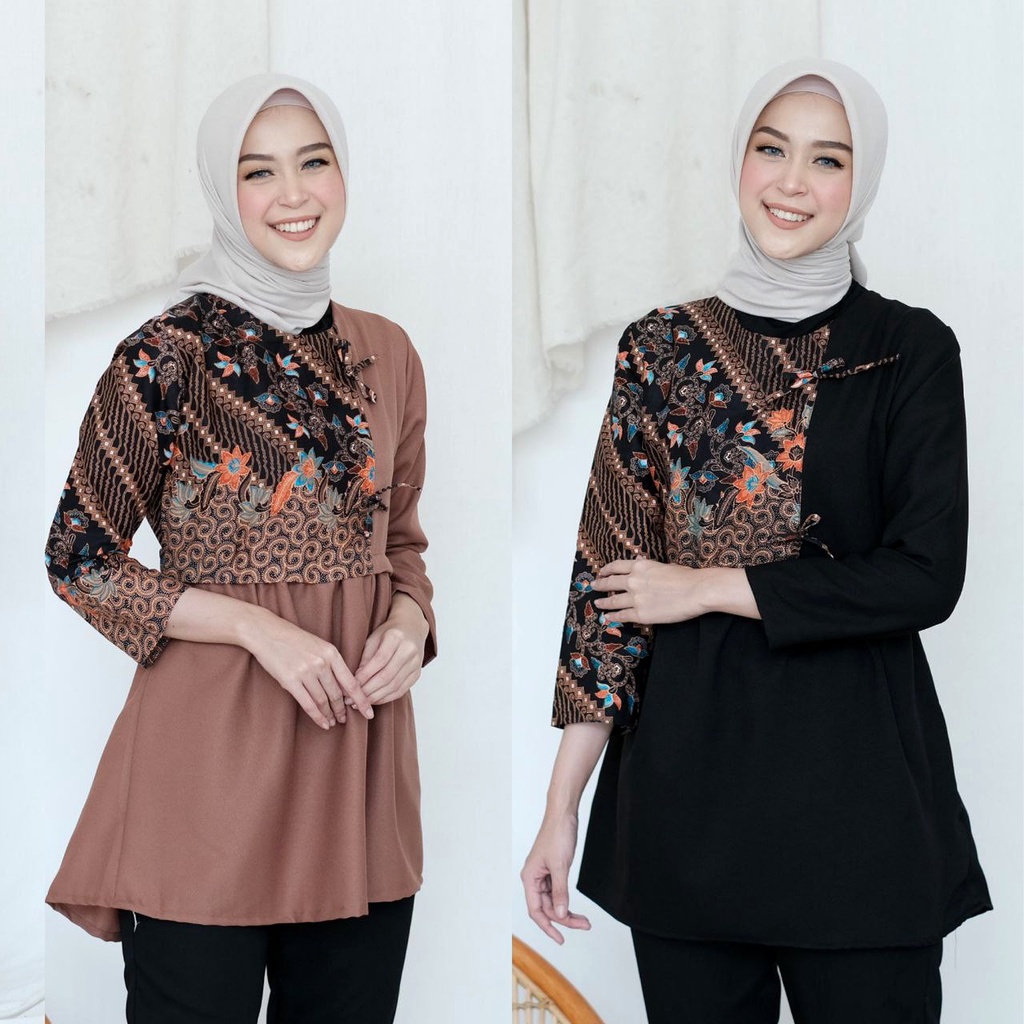 Baju Batik Wanita Modern Atasan Batik Kerja Wanita Blouse Batik Kantor Wanita Lengan Panjang Seragam M L XL XXL