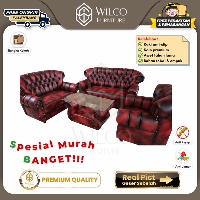 Sofa Keluarga Mewah / Sofa Ruang Tamu Kulit / Sofa Set 221