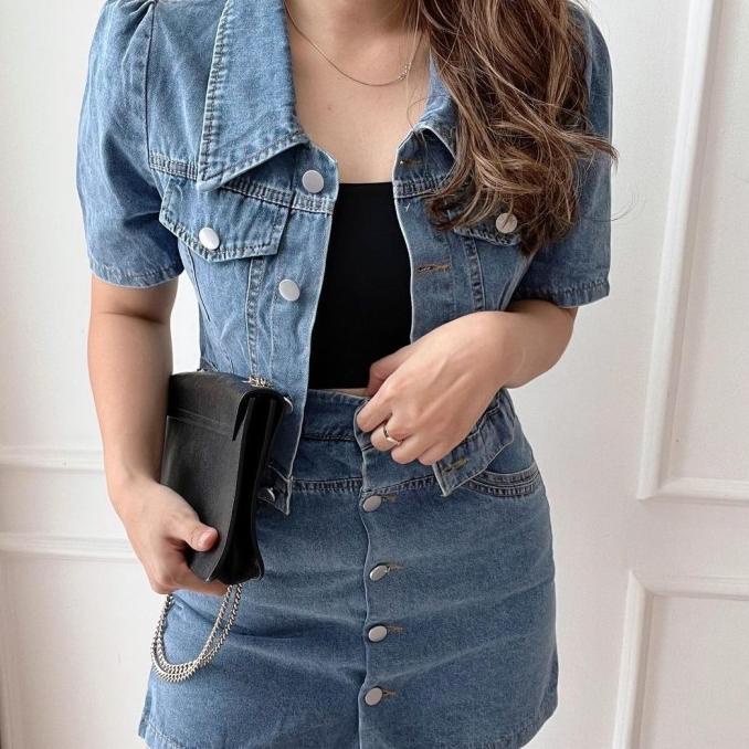 9-152 HARU SET JEANS | SETELAN CELANA PENDEK WANITA JEANS IMPORT