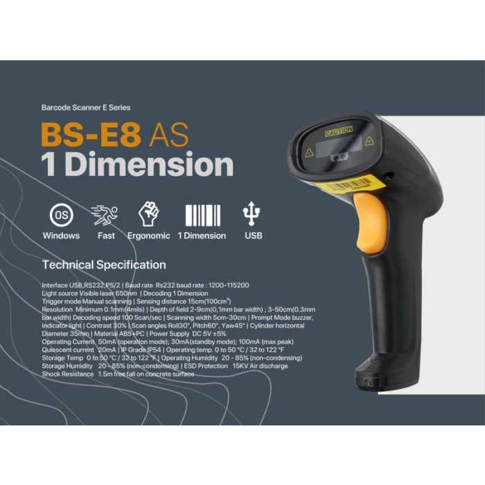 Barcode Scanner 1D IWare E8AS E-8AS USB With Stand BS E8 AS