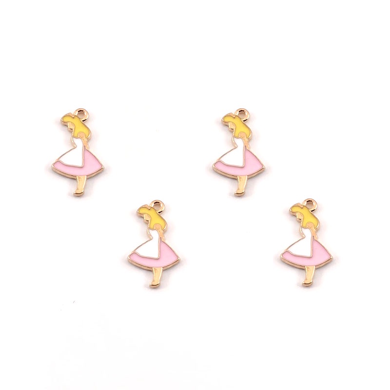 4 Pcs Gantungan Kunci / Anting / Kalung Enamel Bentuk Kartun Anak Perempuan Bahan Alloy