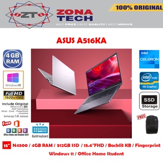 ASUS A516KA - INTEL N4500 - 4GB - 512GB SSD - BACKLIT KB - FINGERPRINT - 15.6”FHD - WIN11 - OHS
