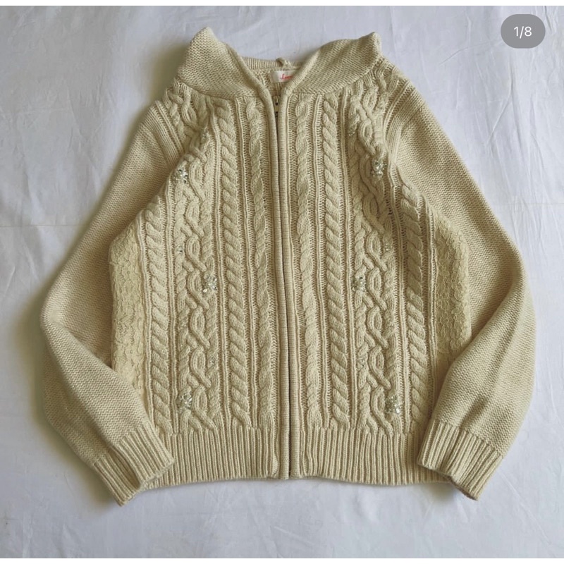 Luccica Cable Knitted Full Zipper Jacket with hoodie and lace