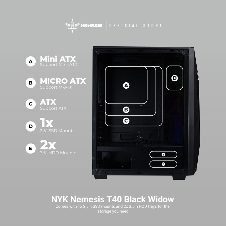 PC CASE GAMING / Cassing T40 Black Widow NYK Nemesis Baru