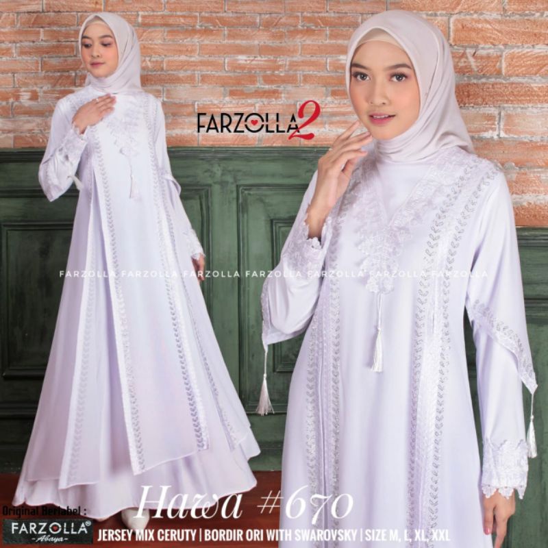 Abaya Turkey putih bordir swarovsky hawa 670   Farzolla