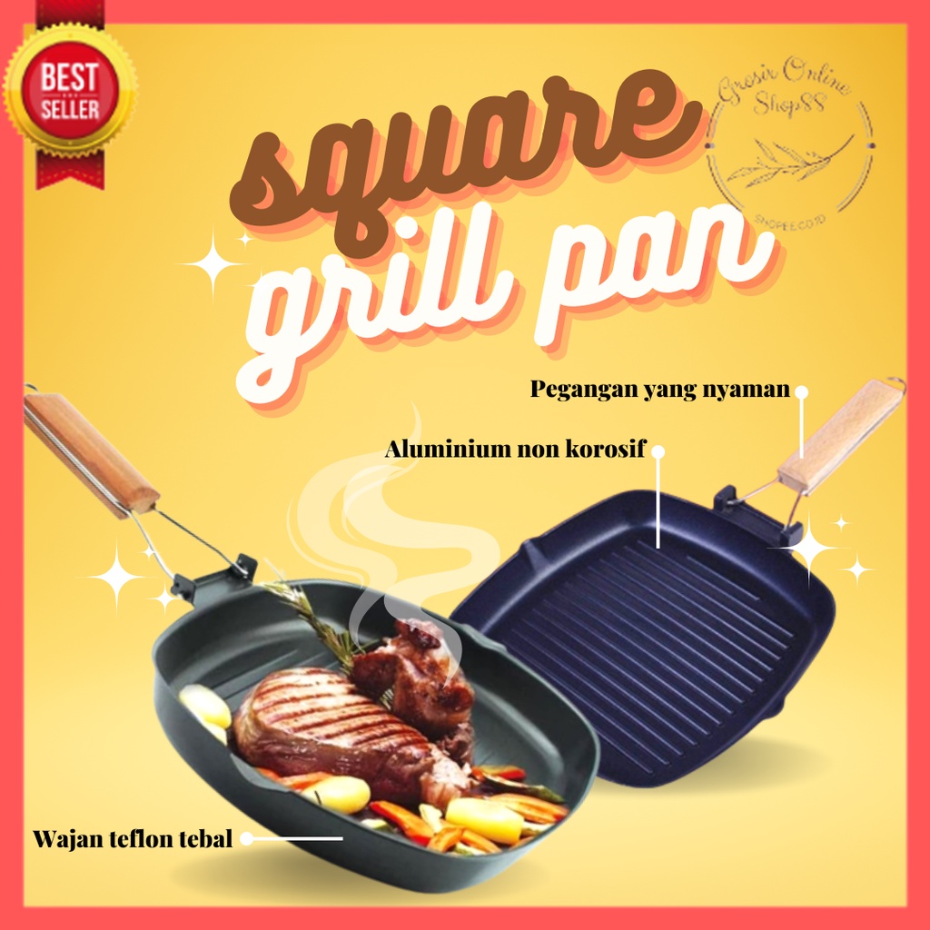 GOS A307 -Square grill pan 20cm Teflon Lipat