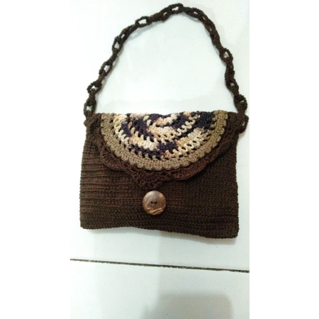 Tas jinjing Coklat tali rantai rajut