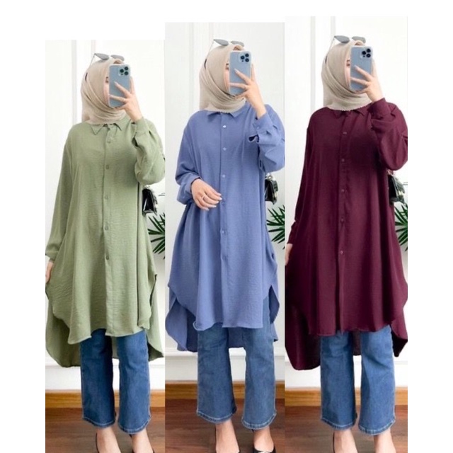 Tunik Crinkle full kancing // Atasan wanita tunik // kemeja tunik
