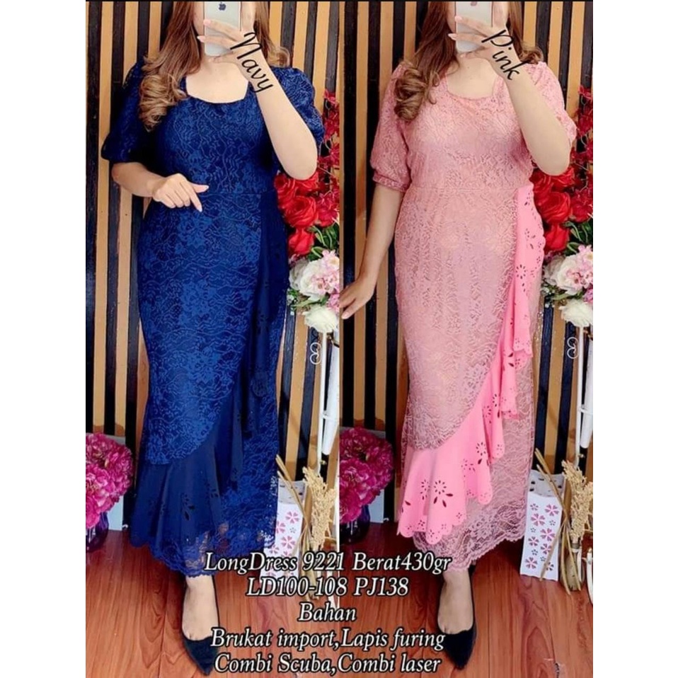 Dress 9221 Okky motif bunga-bunga bahan scuba dan brukat import