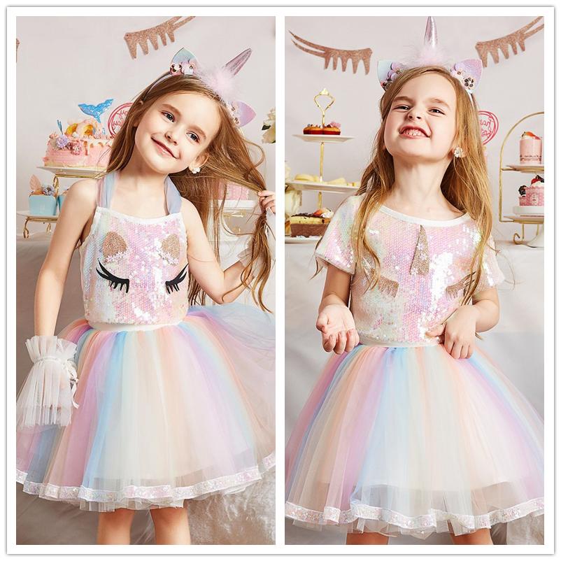 Dress Unicorn Blink / Dress Sequin Rainbow Gaun Anak Perempuan Pesta