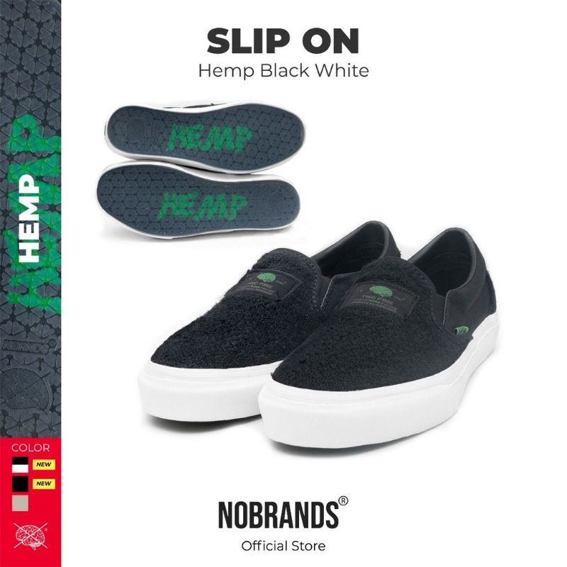 Sepatu Nobrands Slip On Hemp Black White Original 100% Sneakers Nobrand Footwear Selop Hemp