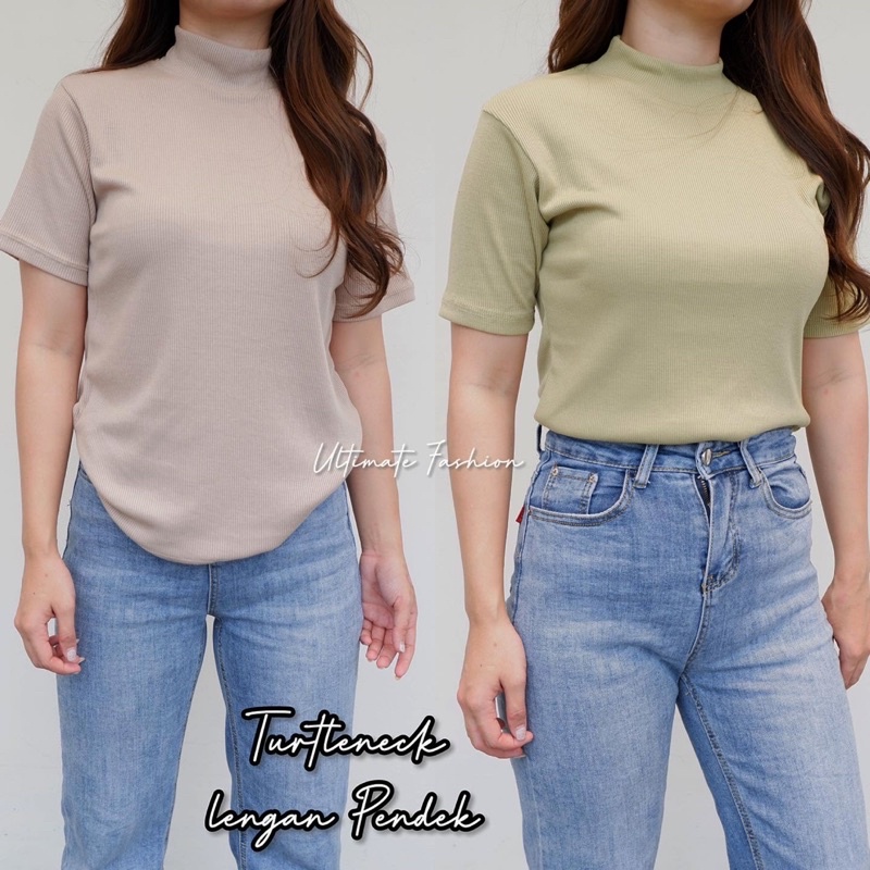 Turtleneck Inner Wanita Leher Tinggi - Rib Premium Lengan Pendek - Kaos Wanita - Atasan Korea Rakku