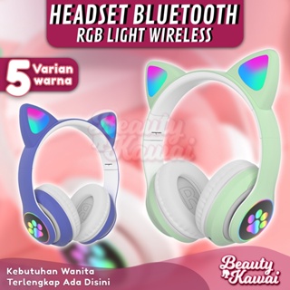 Headset Kucing LED TWS Bluetooth 5.0 Headphone Extra Bass