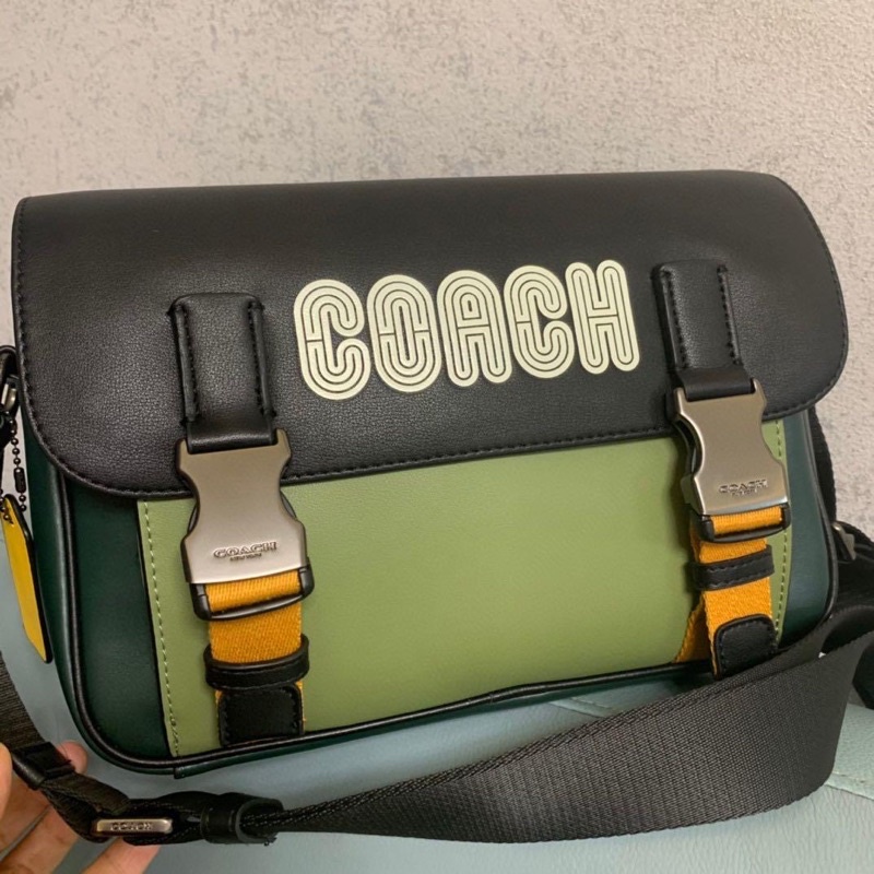 Coach Track Crossbody In Colorblock Signature Canvas With Coach Patch (C8128)