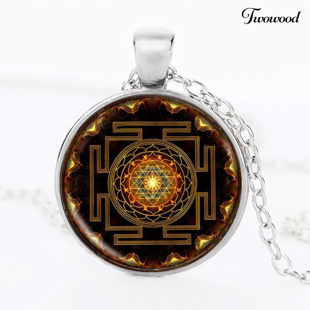 Kalung Dengan Liontin Kubah Kaca Motif Mandala Buddha