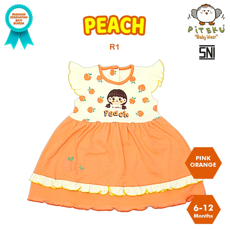 PITEKU DRESS ANAK PEREMPUAN RUFLLE BUAH PEACH