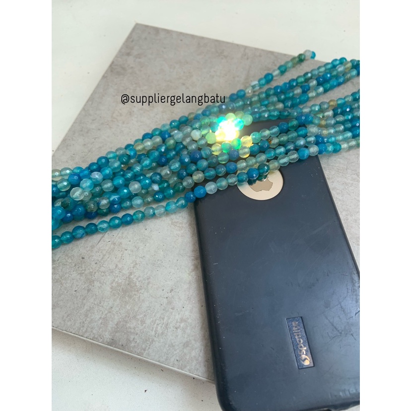 batu AQUAMARINE SERAT BIRU FACETED 6mm cutting UKIR gelang kalung akik