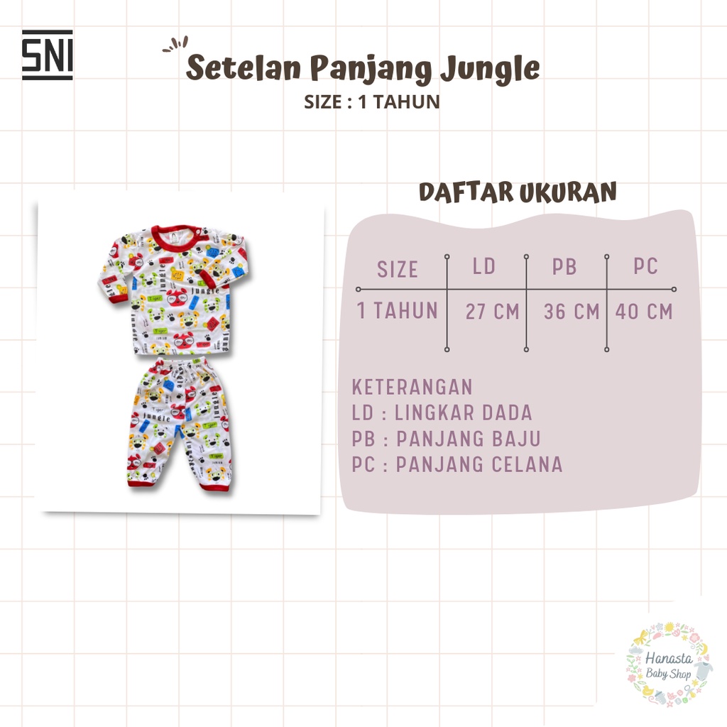 Baju Bayi Setelan Panjang Anak Laki-Laki Perempuan Jungle