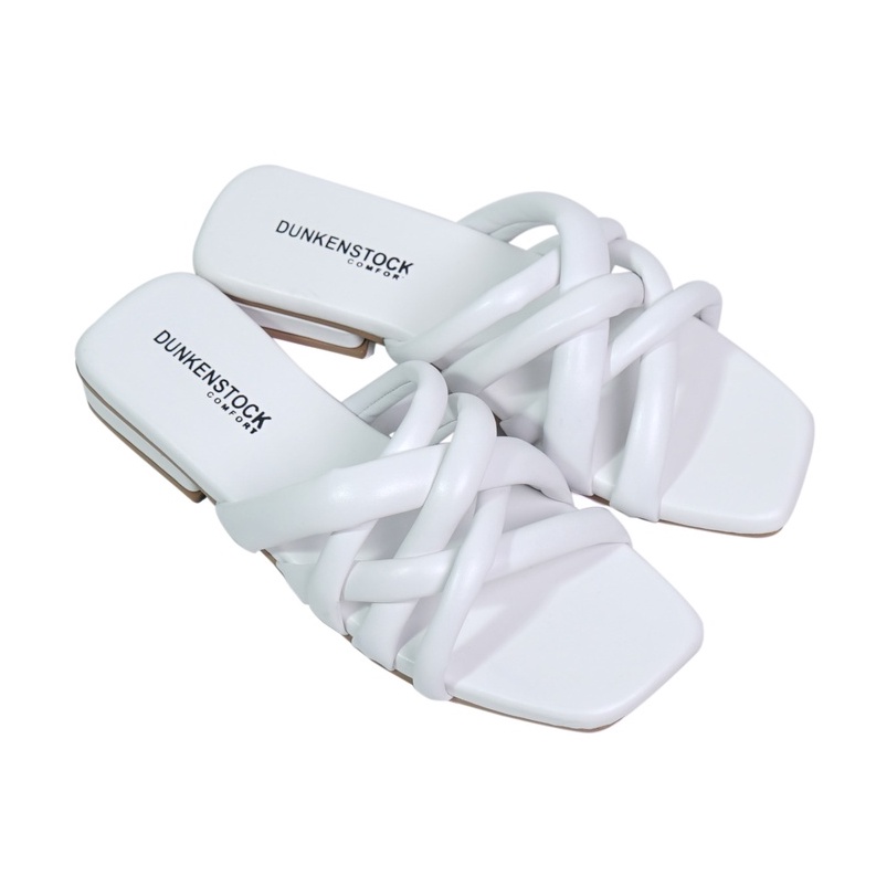 BELLEZA MALL - Sandal Heels Tali Dunkenstock ANNA White | sendal hak tahu wanita kekinian motif silang tinggi 5cm warna putih | chunky heel sandals pergi pesta cewek perempuan beleza shoes ana official terbaru