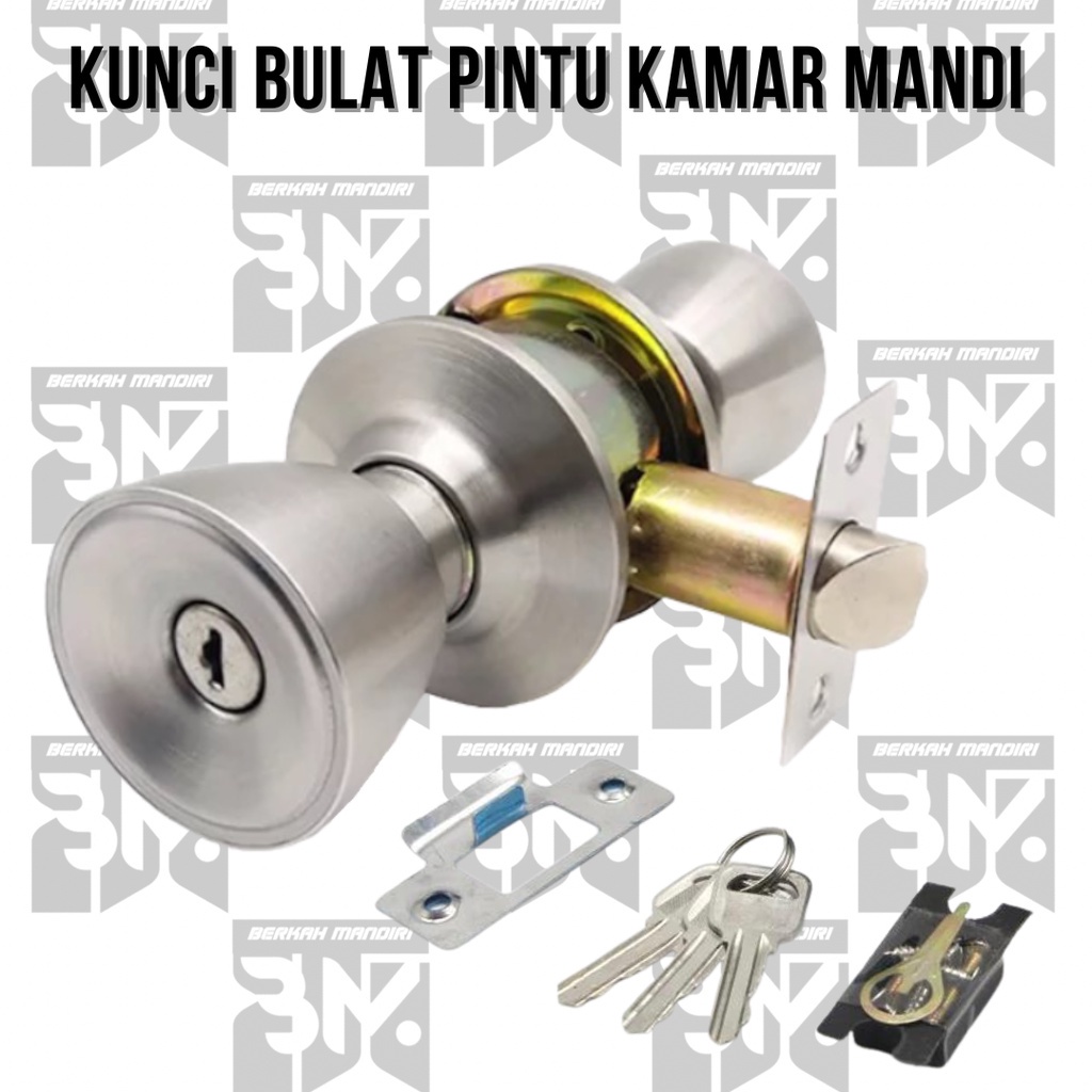 Kunci Pintu Kamar Mandi Stainless Steel Set Handle Bulat Gagang/Tarikan Putar Hendel/Pegangan Handel Toilet WC