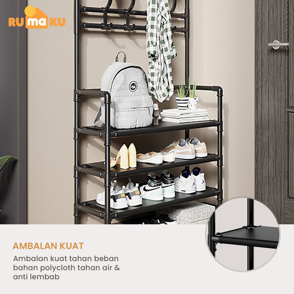 Rumaku Rak Sepatu Serbaguna Multifungsi Stand Hanger Gantungan Baju Topi Minimalis