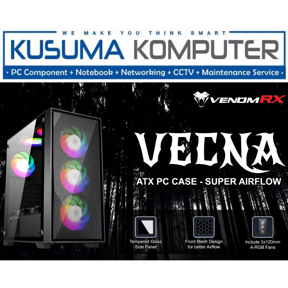 Casing VenomRX Vecna + 3 Fan ARGB Casing PC Gaming