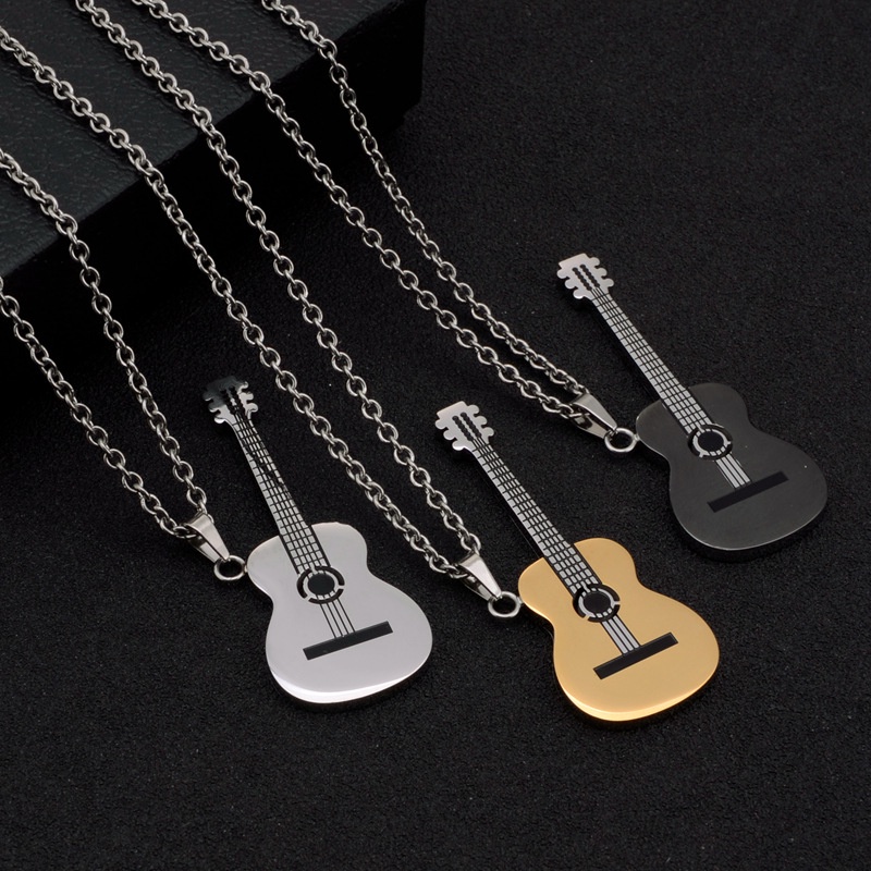 Kalung Liontin Bentuk Biola Gitar Bahan Stainless Steel Gaya Hip Hop Untuk Pria