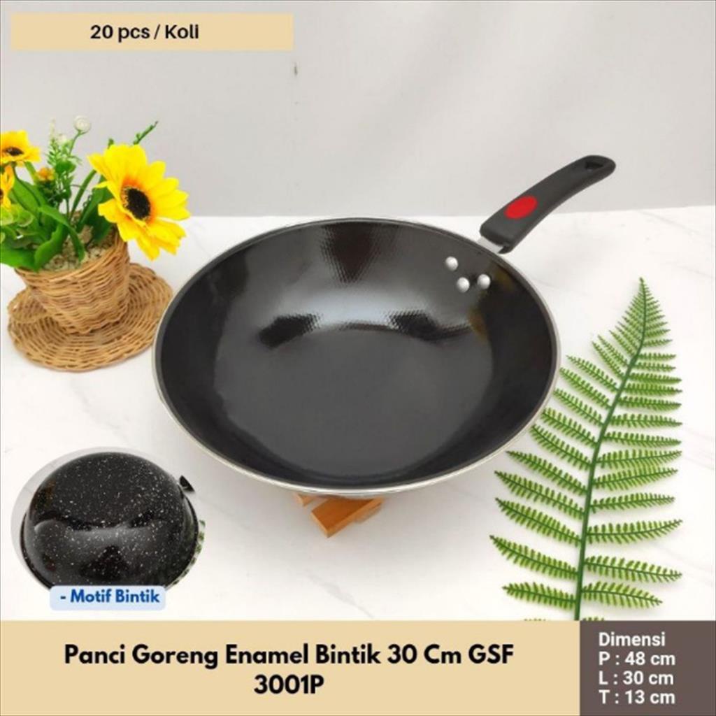 OTS 992 - Wok Pan Enamel Bintik 30 Cm GSF 3001P Wajan Enamel Anti Lengket Anti Gores Wajan teflon Penggorengan tahan api dan tidak lengket Penggorengan Kuali kompor induksi kuping