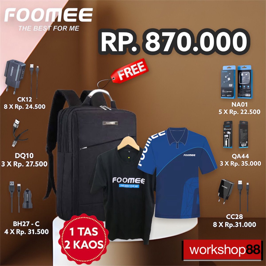 PROMO BARU ACC FOOMEE - Paket Reseller GRATIS Tas Ransel Foomee (1pcs) + Kaos Foomee Ekslusif (2pcs)