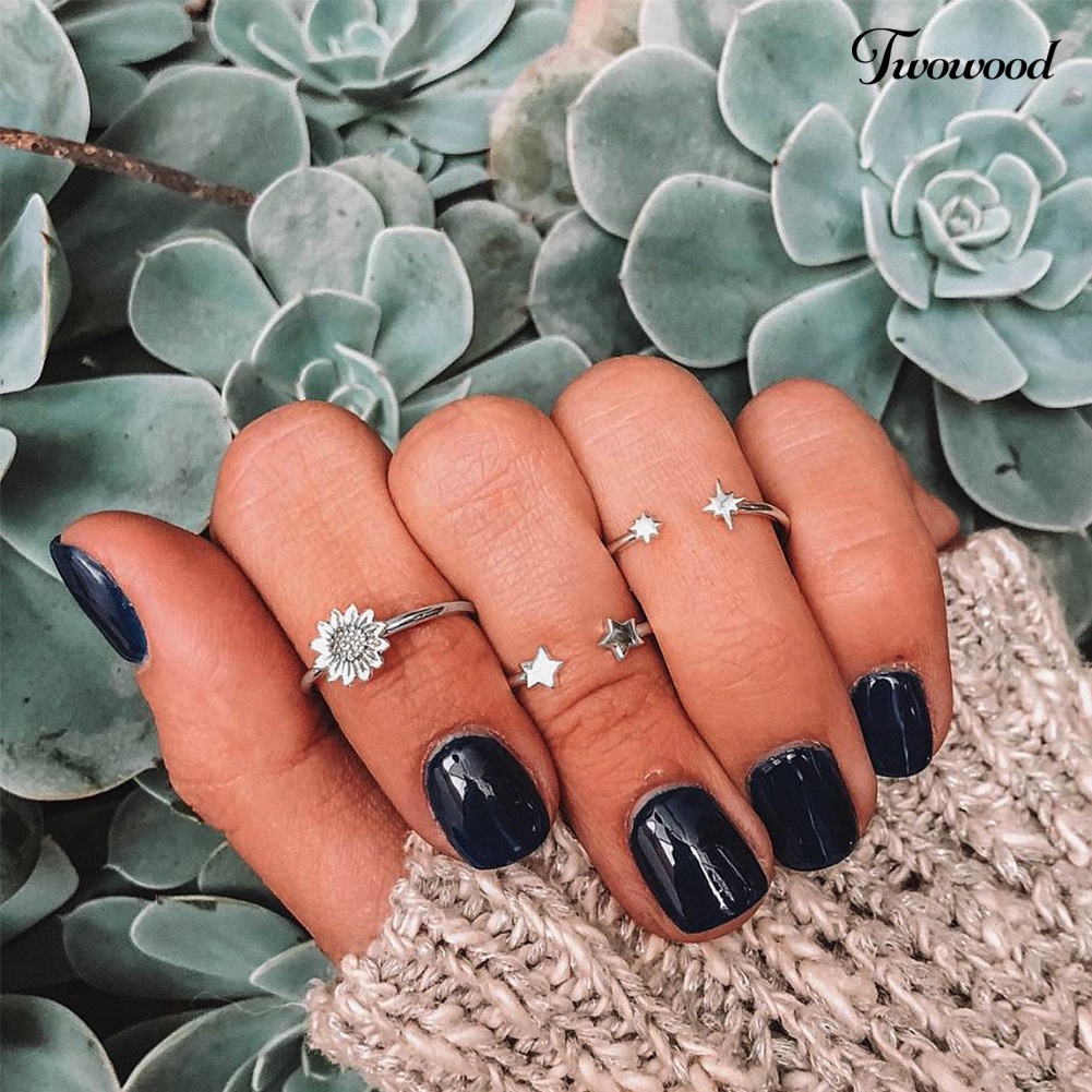 3pcs / Set Cincin Knuckle Midi Model Terbuka Motif Bunga Matahari Bintang Gaya Bohemian Untuk Wanita