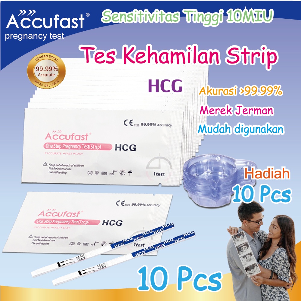 ACCUFAST Test Pack Kehamilan 10Pcs Tes Strip Kehamilan Dini HCG Tes Urine 10Miu Sensitivitas tinggi, Akurasi&gt; 99,99%