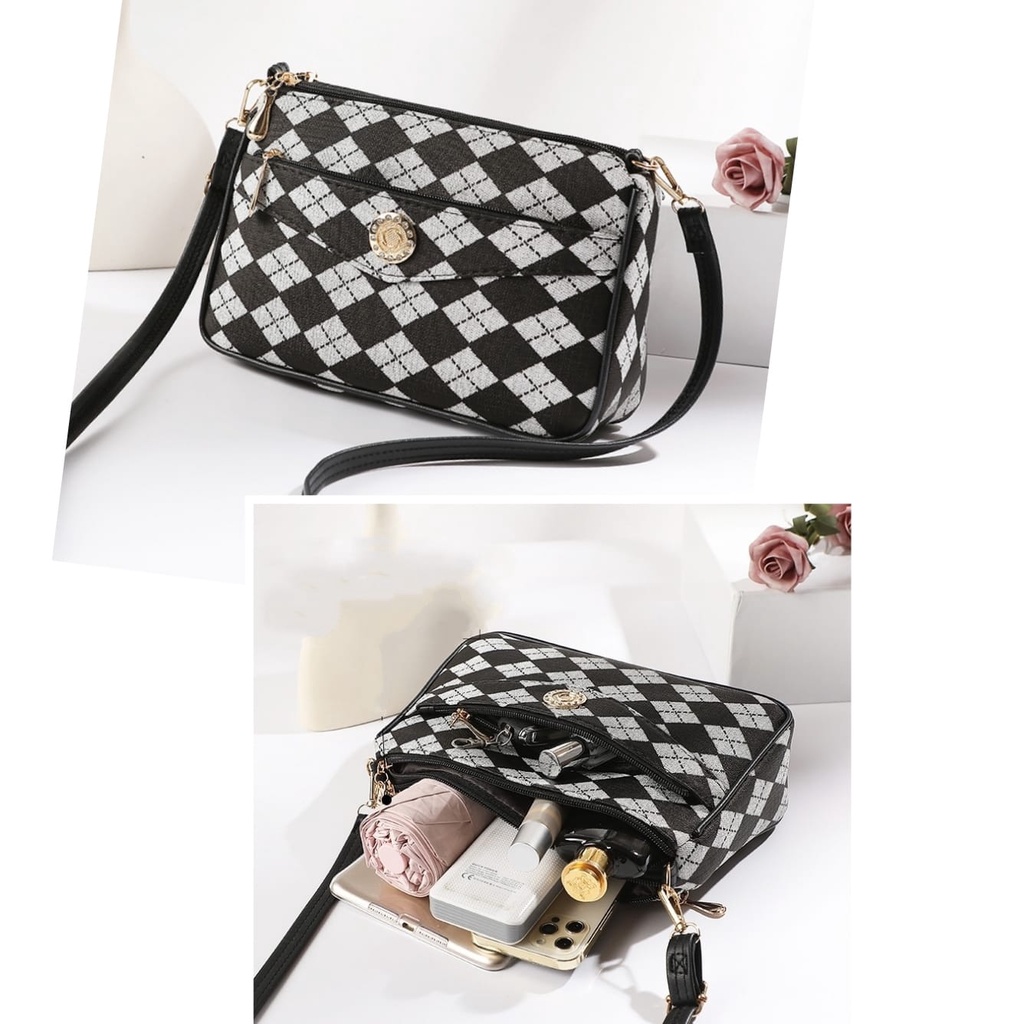 TAS SELEMPANG WANITA IMPORT KULIT MOTIF CATUR RATTLE TA692G2 SLING BAG CEWEK KOREA PREMIUM BRANDED KEKINIAN FASHION REMAJA MURAH SIMPLE CASUAL BATAM