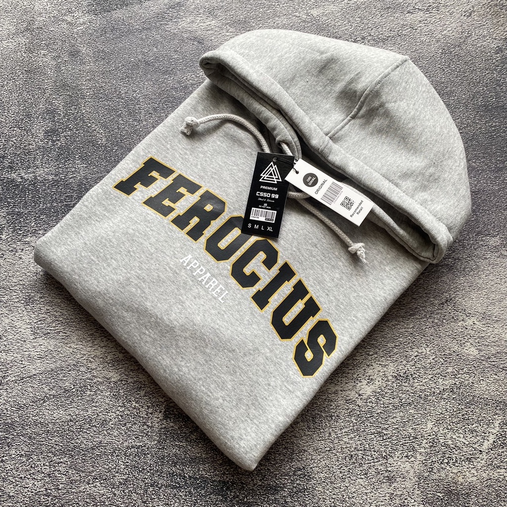 Jaket Sweater Hoodie FEROCIOUS - Grey Misty [FREE STICKER]