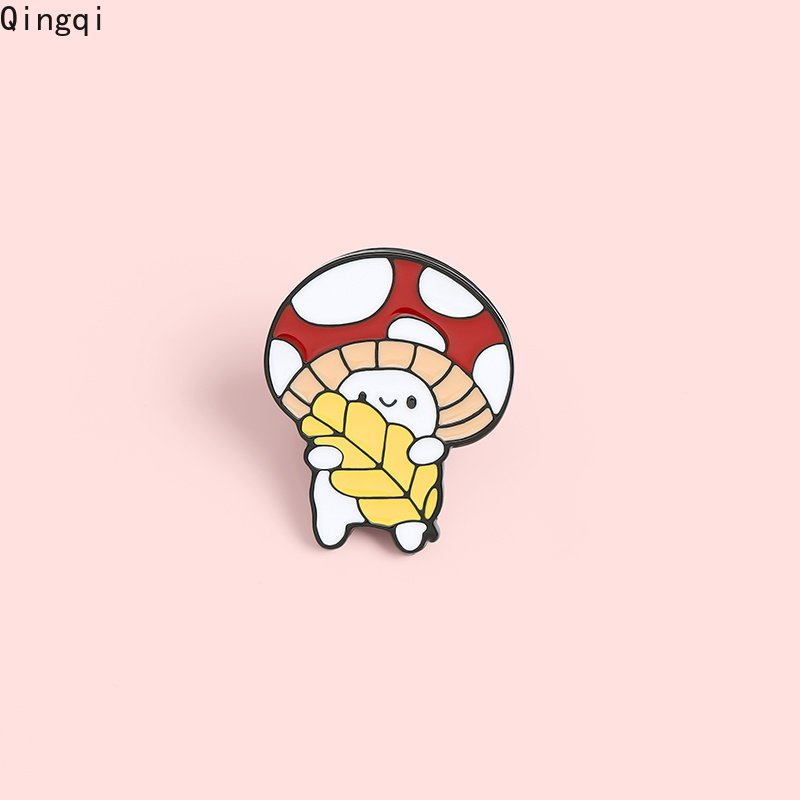 Bros Pin Enamel Bentuk Kartun Jamur Kecil Lucu Untuk Kerah Pakaian