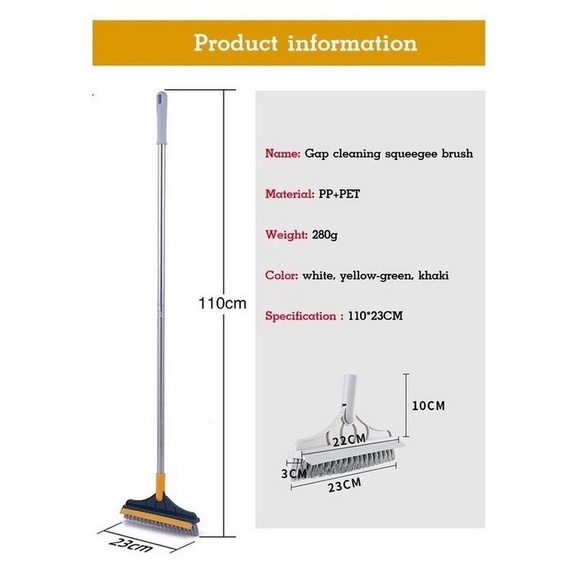 BB7 - Sikat Lantai WC 2IN1 Wiper Sikat Pembersih Gagang Panjang Toilet Multifungsi