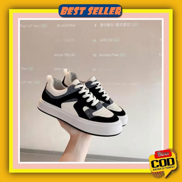 Sepatu Kets Wanita Kt04 Import Murah Warna Cewek Sneakers Tali Motif Kotak Merah Hitam Terbaru Lucu 