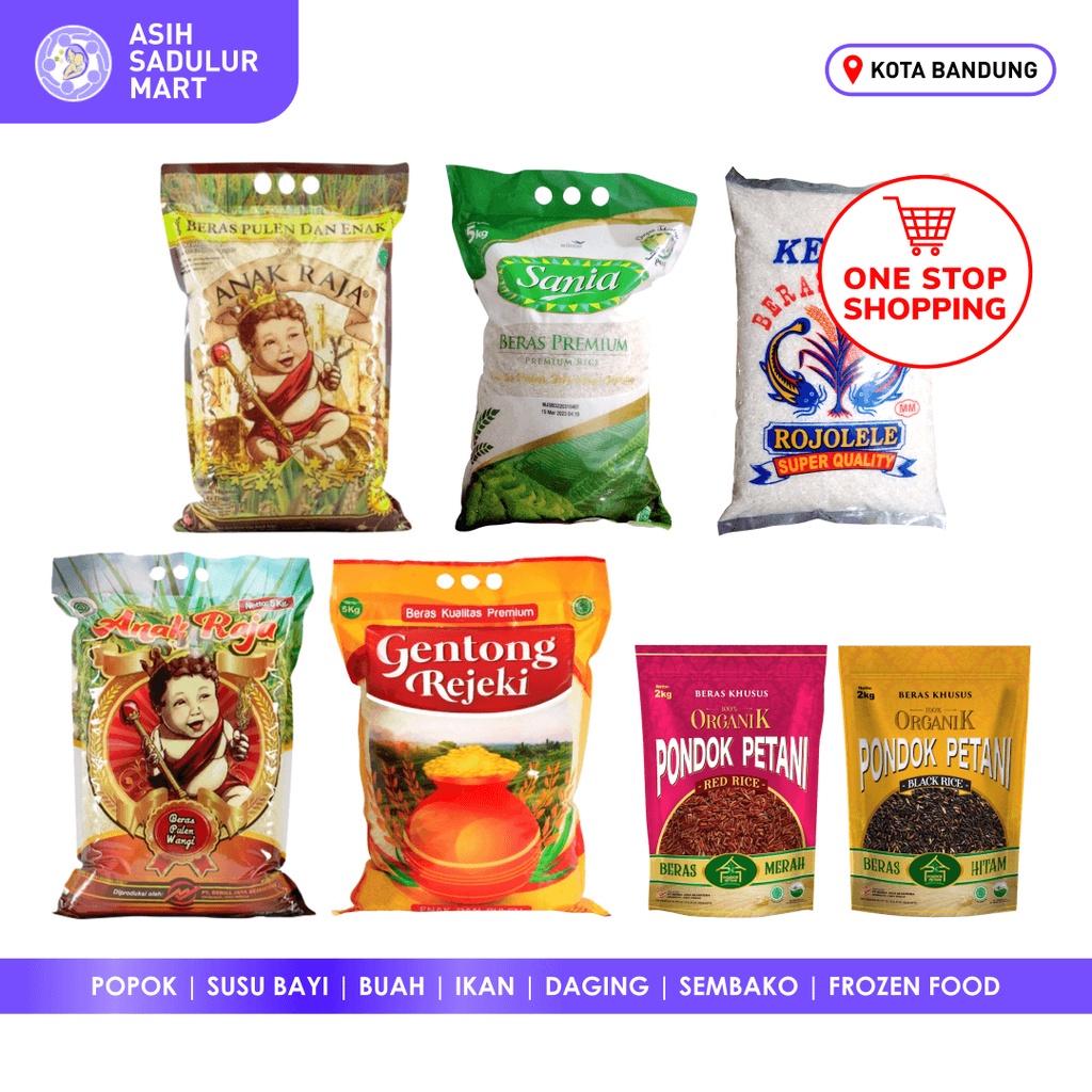 Beras Premium 5KG Pulen / Slyp Super / Setra Ramos / Anak Raja / Gentong Rejeki / Rojolele / Panen Mas / Sumo / Raja / Sedap Wangi Bandung