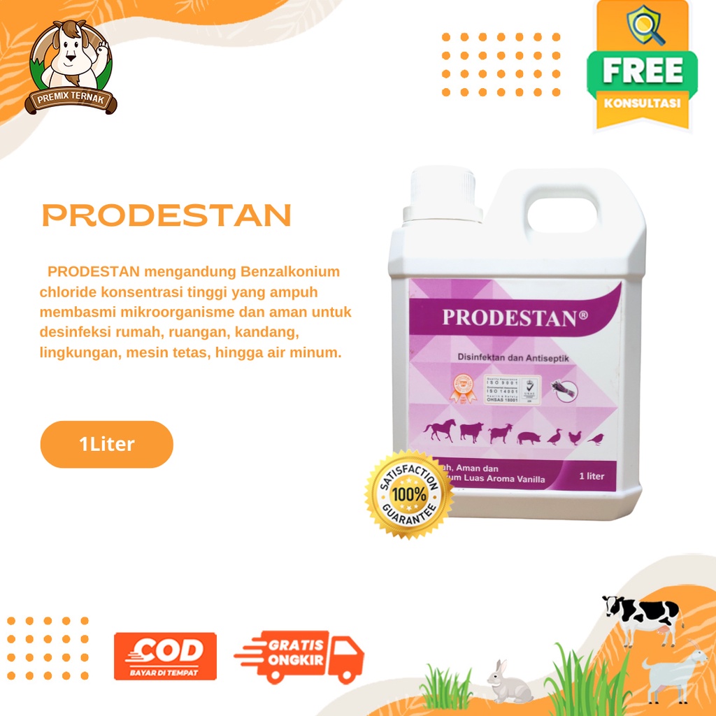 PRODESTAN 1Liter - Desinfektan Kandang - Desinfektan PMK Aroma Vanila Antiseptik Anti Virus Kuman Bakteri