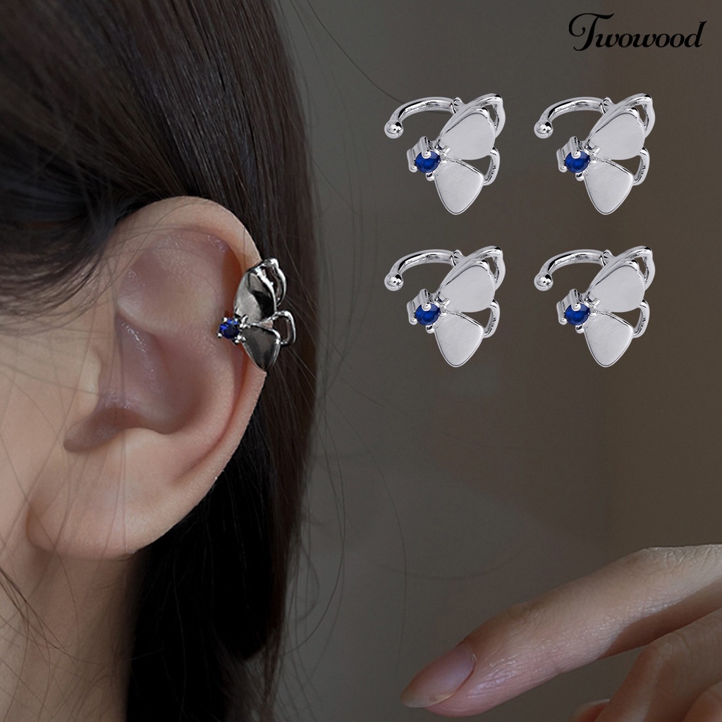 1 Pc Anting Ear Cuff Cubic Zirconia Bentuk Kupu-Kupu Warna Biru Untuk Wanita Butterfly