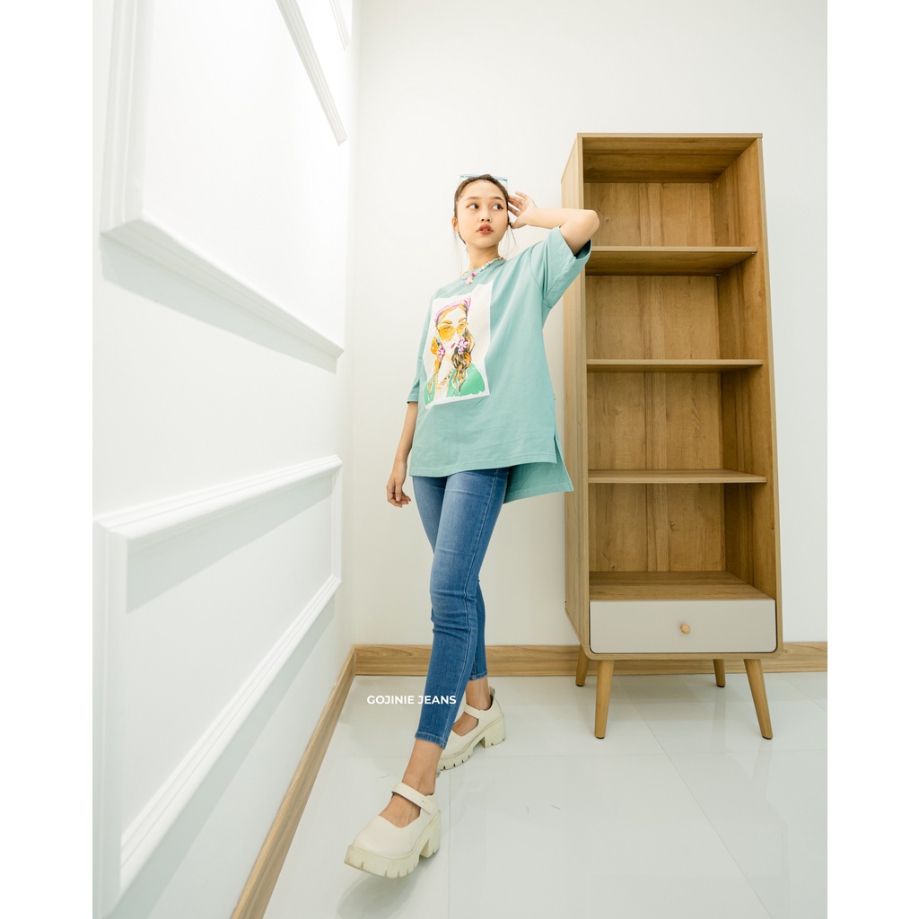 GOJINIEJEANS - T-SHIRT OVERSIZE SABLON CEWE MINT