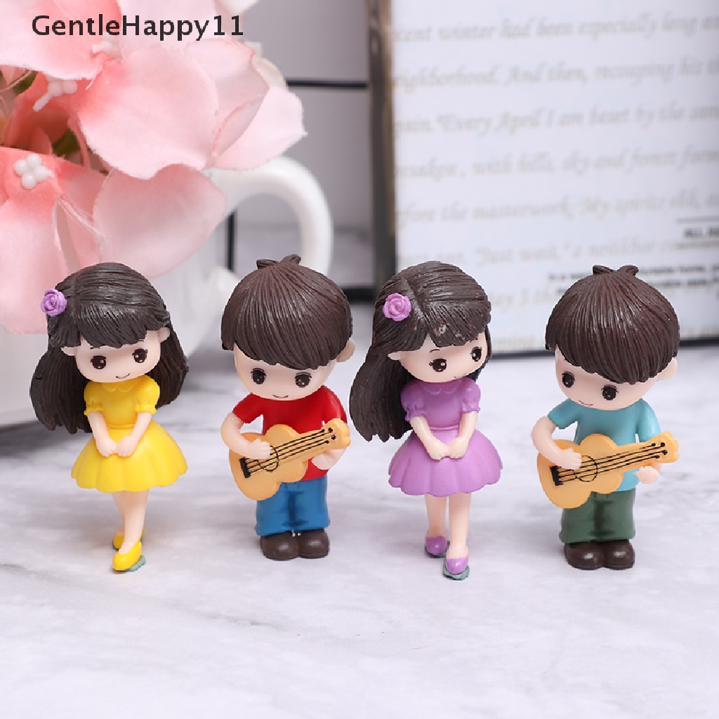 Gentlehappy 2pcs Ornamen Miniatur Kreatif Cowok Cewek Gitar Sweety Lovers Patung Pasangan id