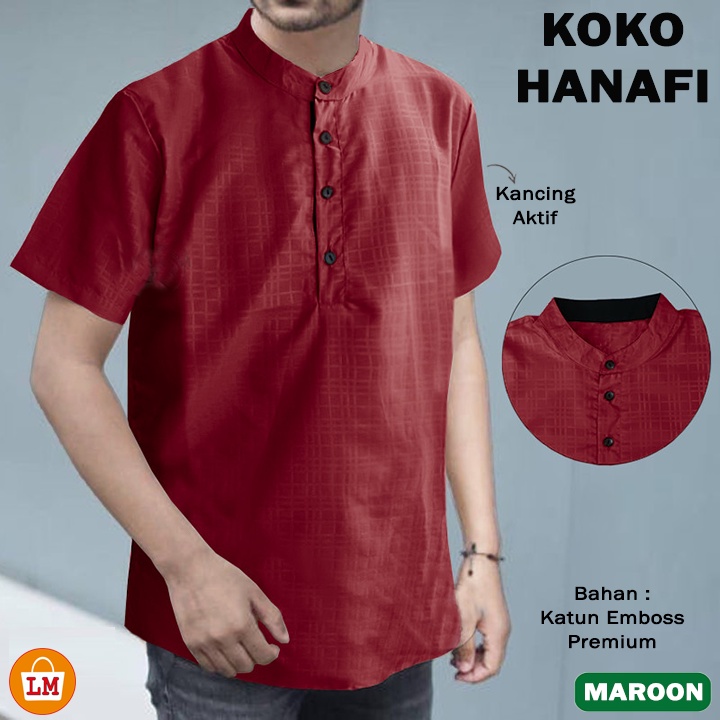 Baju Pria Muslim KOKO HANAFI Lengan Pendek Bahan Katun Embos Size JUMBO Big Size M - 2XL LMS 26432