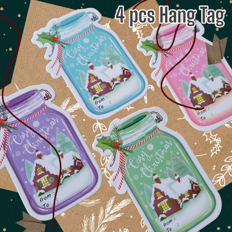 

4pcs Hang Tang Natal Gift Tag Christmas Toples Jar Pastel