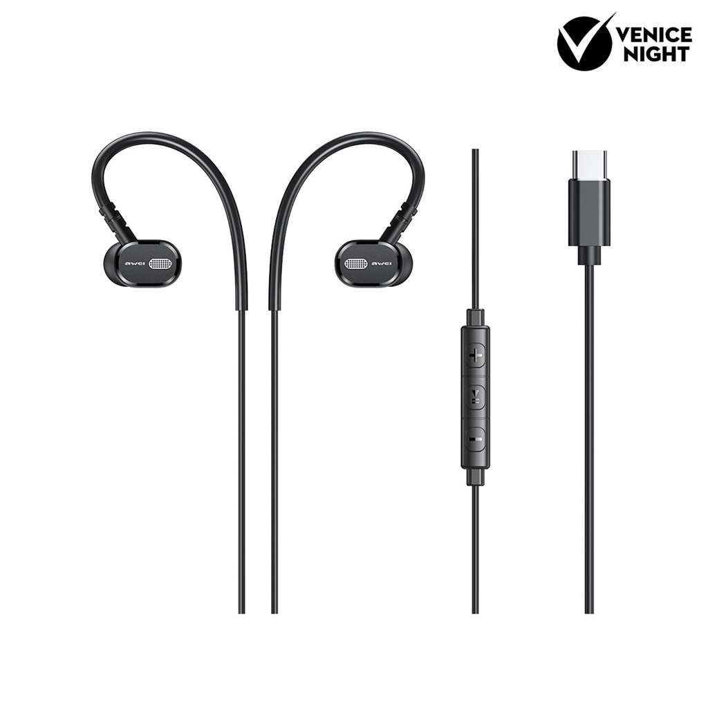 (VNEP) (Berkabel) AWEI TC-6 Earphone Pengurang Kebisingan Ergonomis Mini Stereo In-ear Earbuds dengan Mikrofon untuk Olahraga