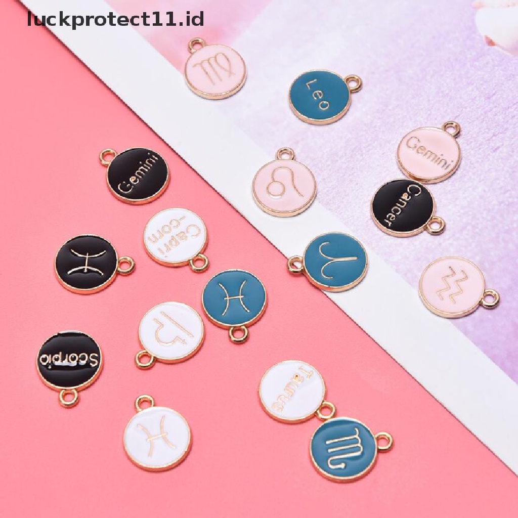 12pcs Liontin Enamel Dua Sisi Desain Rasi Bintang Untuk Membuat Perhiasan